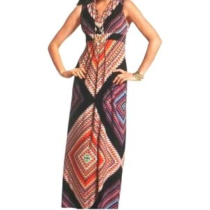 Chico's Womens V-Neck Sleevess Multicolor Geometric Maxi Dress Size XL
